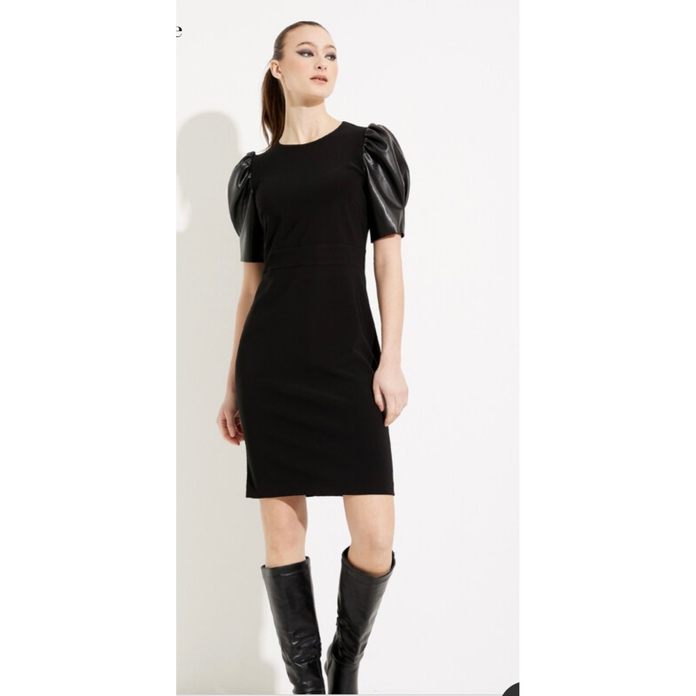 Bar III Dress Black Faux Leather Puff Sleeve Sheath Bodycon Cocktail PERFECT 🖤‎